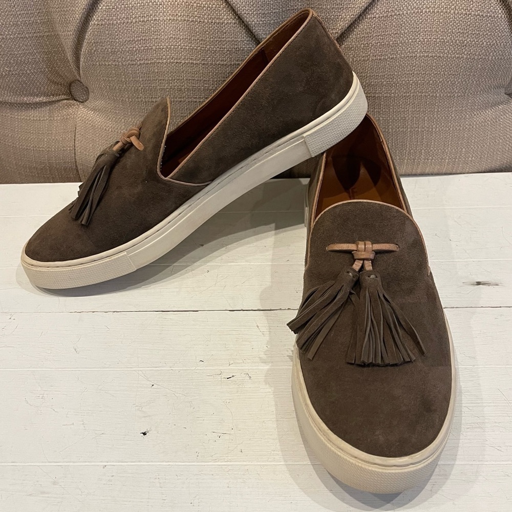 Frye Suede Brown Tassel Loafers